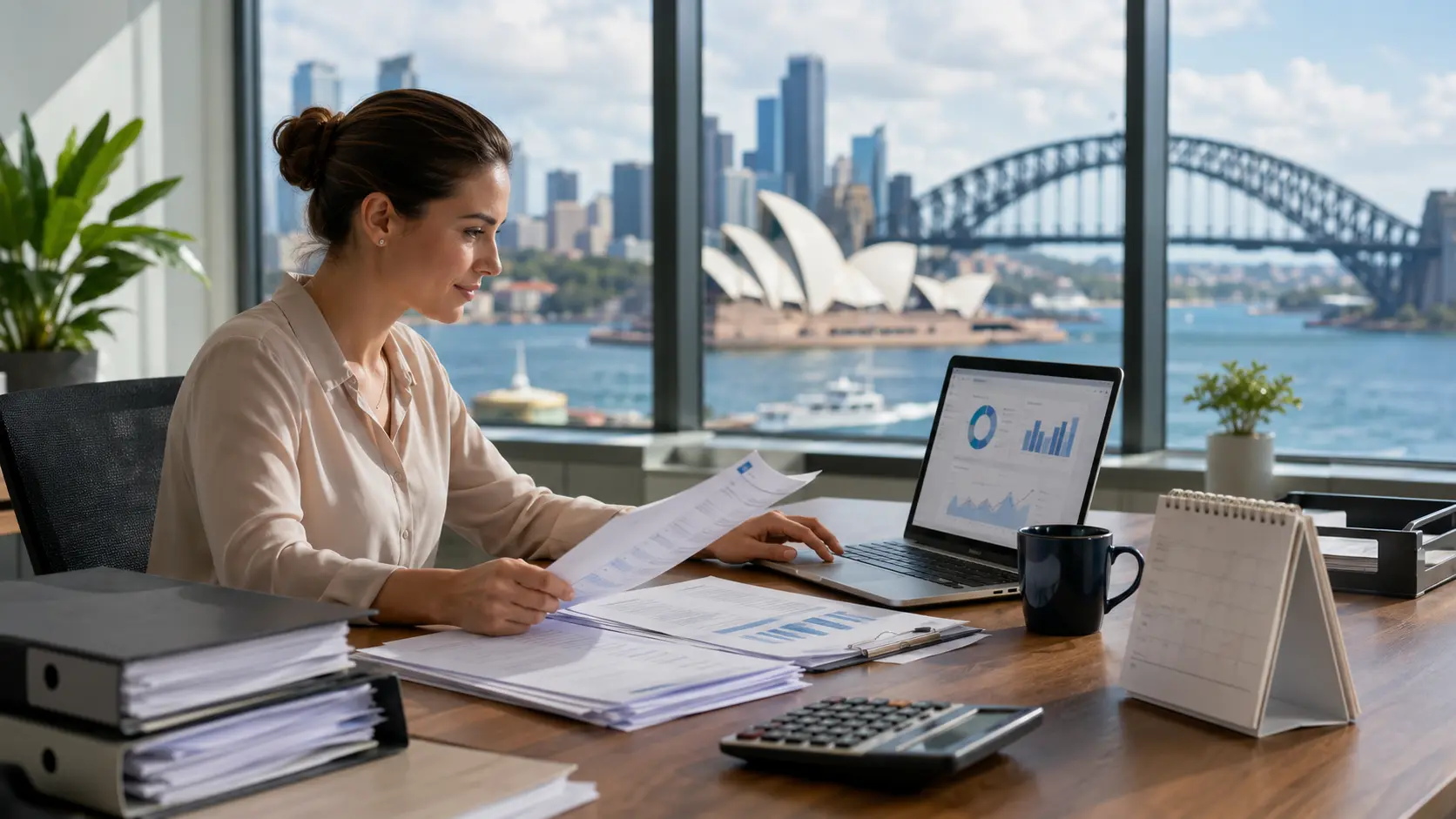 Focused work with a city view Focused work with a city view