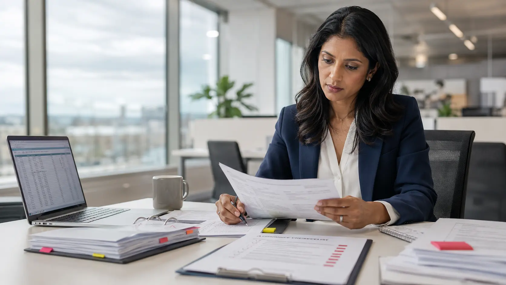 PAYG Withholding Mistakes Image Payroll manager reviewing a BAS document and spreadsheet to identify PAYG withholding mistakes in payroll Australia compliance.