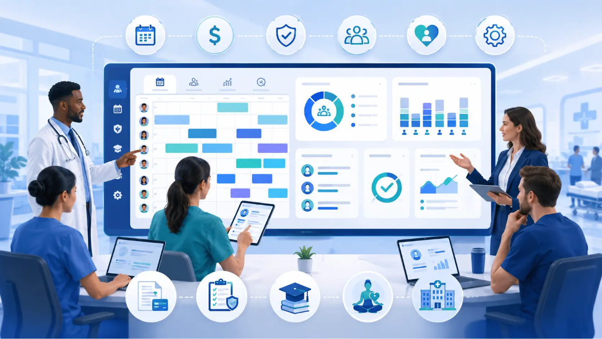 Workforce Challenges in Healthcare in 2026 Healthcare workforce challenges in 2026 including staffing shortages, burnout, skills gaps, payroll complexity, scheduling, and workforce planning